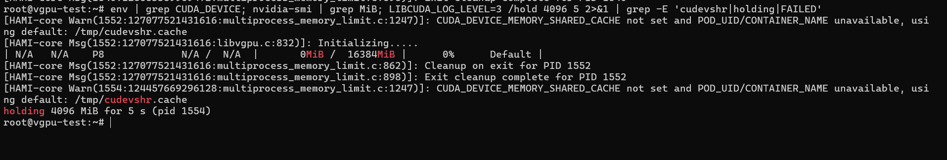 SSH login shell: no limit variables, nvidia-smi 16384MiB, 4096 MiB allocated
